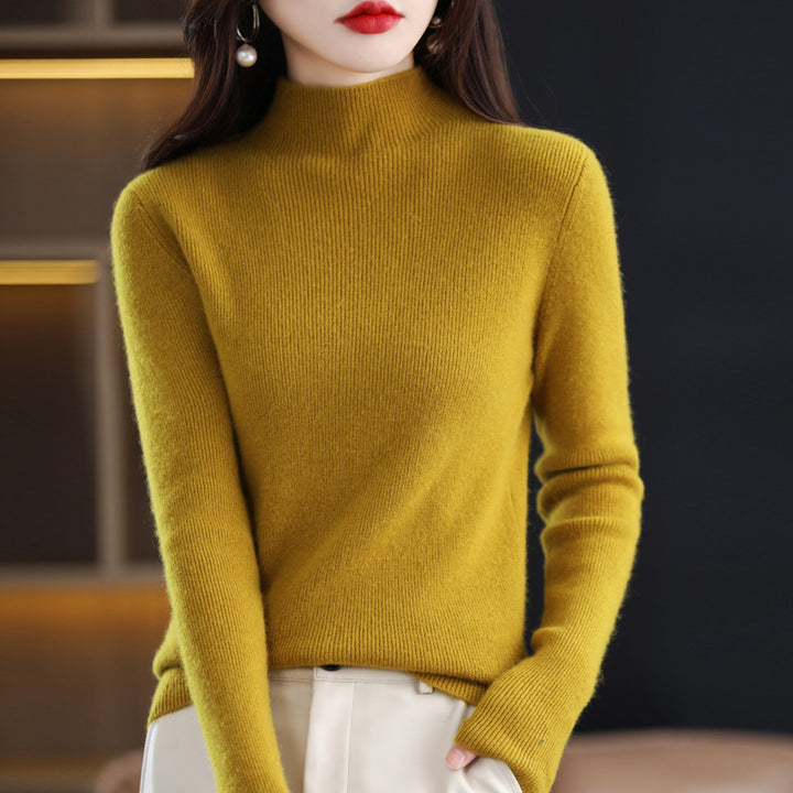 Women's Slim-Fit Mockneck Sweater Made of Cashmere-Like Fine Knit Mune Fashion
