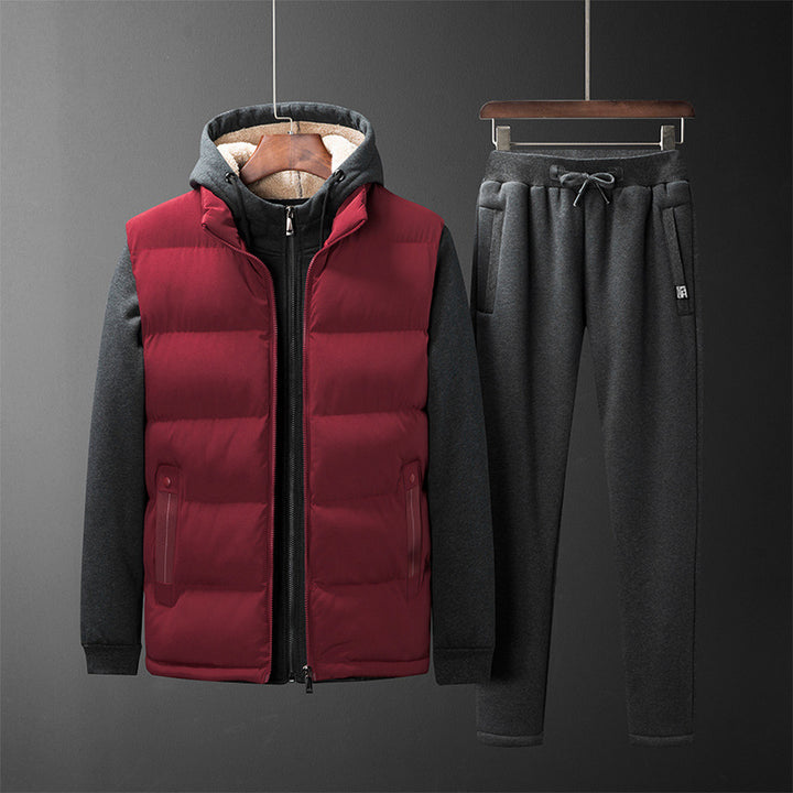 Men's Padded Hooded Vest with Fleece Lining and Slim Fit Jogging Pants Set Mune Fashion