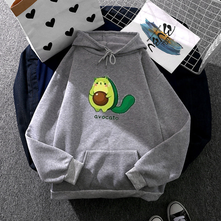 Women's oversized fleece hoodie with soft interior lining, kangaroo pocket and Avocato cartoon motif Mune Fashion