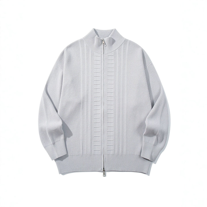 Men's chunky knit zip jacket with stand-up collar and two-way opening zipper Mune Fashion