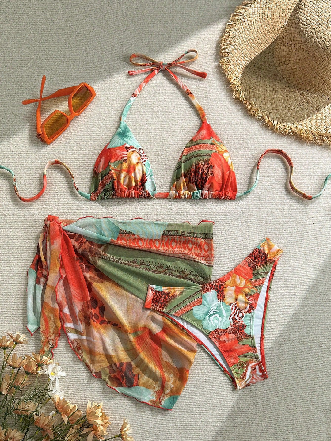 Women Floral Bikini Set with combination of top and wrap cloth Mune Fashion