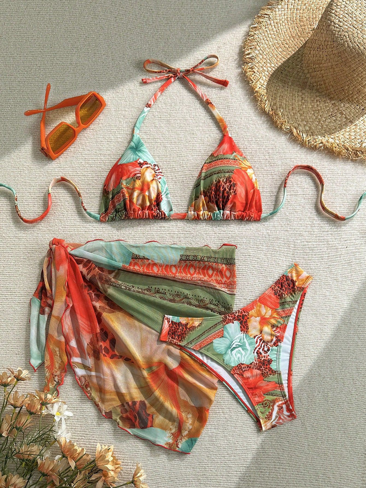 Women Floral Bikini Set with combination of top and wrap cloth Mune Fashion