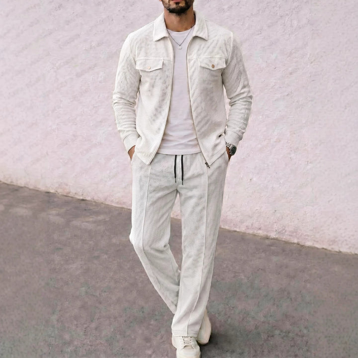 Men's structured zip jacket with waffle texture chest flap pockets and full-length zipper Mune Fashion