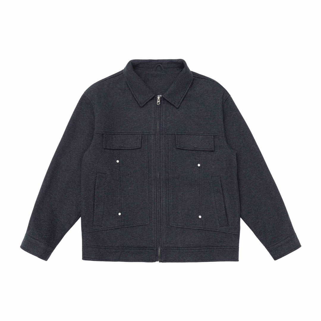 Men's Wool Blend Shacket with Zipper, Flap Pockets and Boxy Silhouette Mune Fashion
