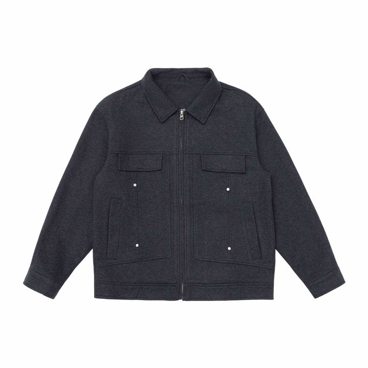 Men's Wool Blend Shacket with Zipper, Flap Pockets and Boxy Silhouette Mune Fashion