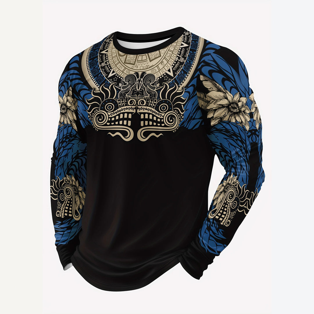 Men's sporty long sleeve shirt with unique Aztec motif Mune Fashion