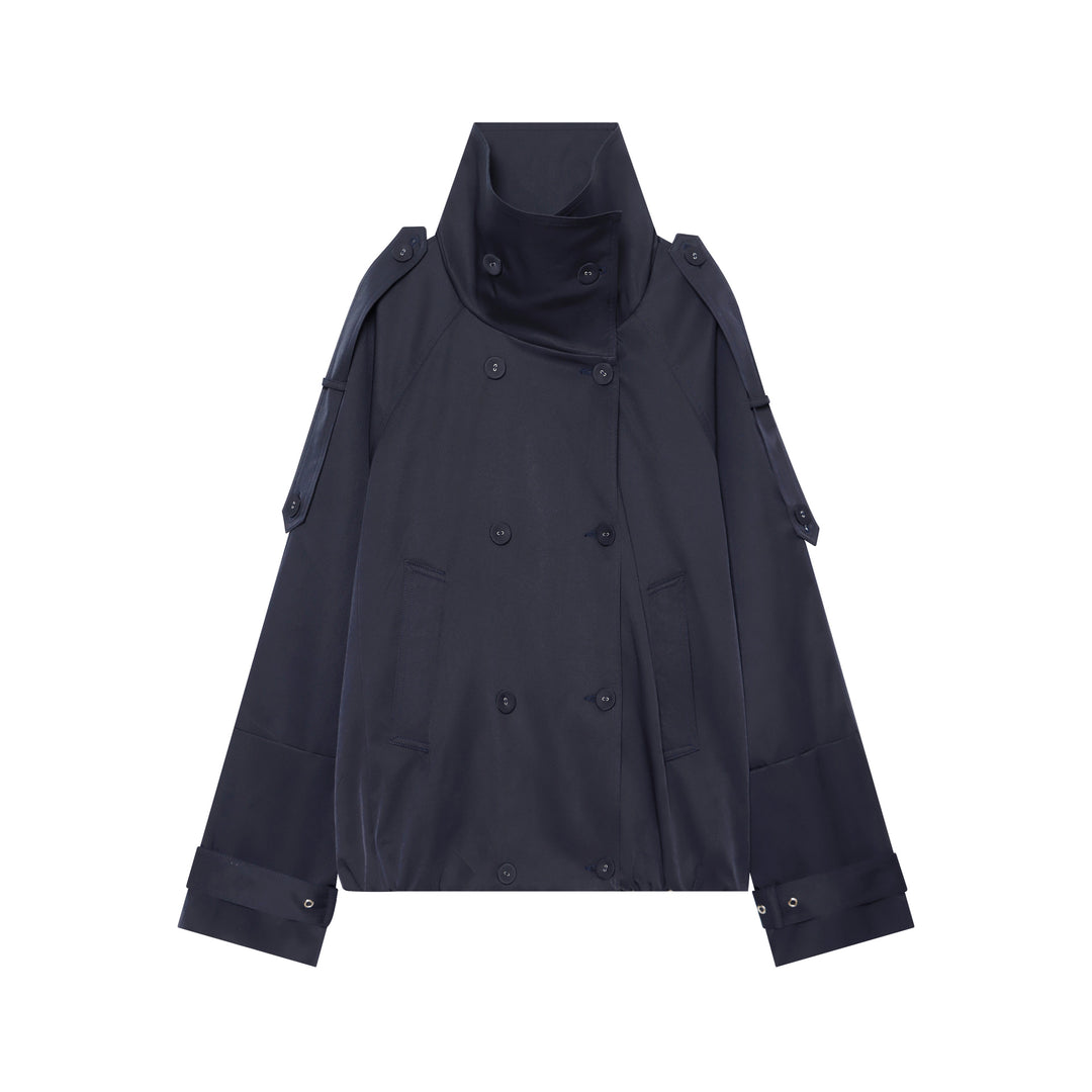 Women's double-breasted cape trench coat with high stand collar and adjustable sleeve tabs Mune Fashion