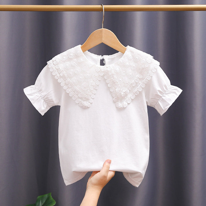 Girl's blouse with romantic lace collar and ruffle details Mune Fashion