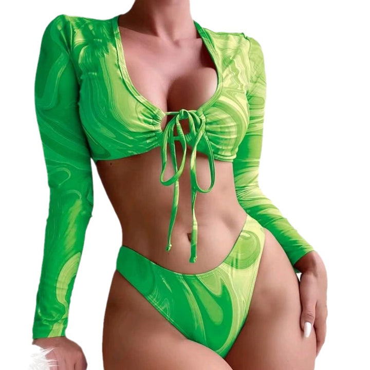 Women's Surf Bikini Set with Long Sleeve Crop Top and High Waisted Bottoms Mune Fashion