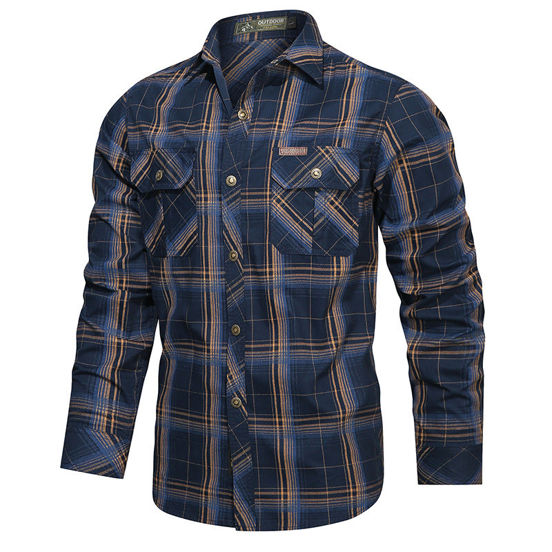 Men's checked cotton flannel shirt with chest pockets and classic button placket Mune Fashion