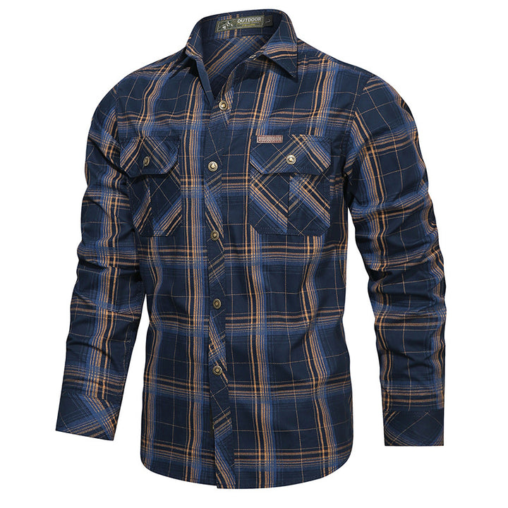 Men's checked cotton flannel shirt with chest pockets and classic button placket Mune Fashion