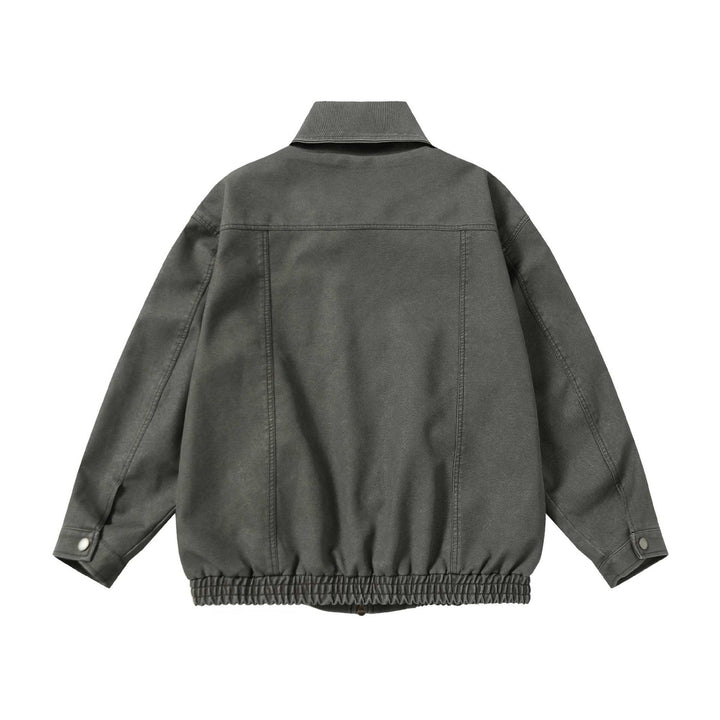 Unisex Boxy-Canvas-Zip Blouson with Shirt Collar and Elastic Hem Mune Fashion