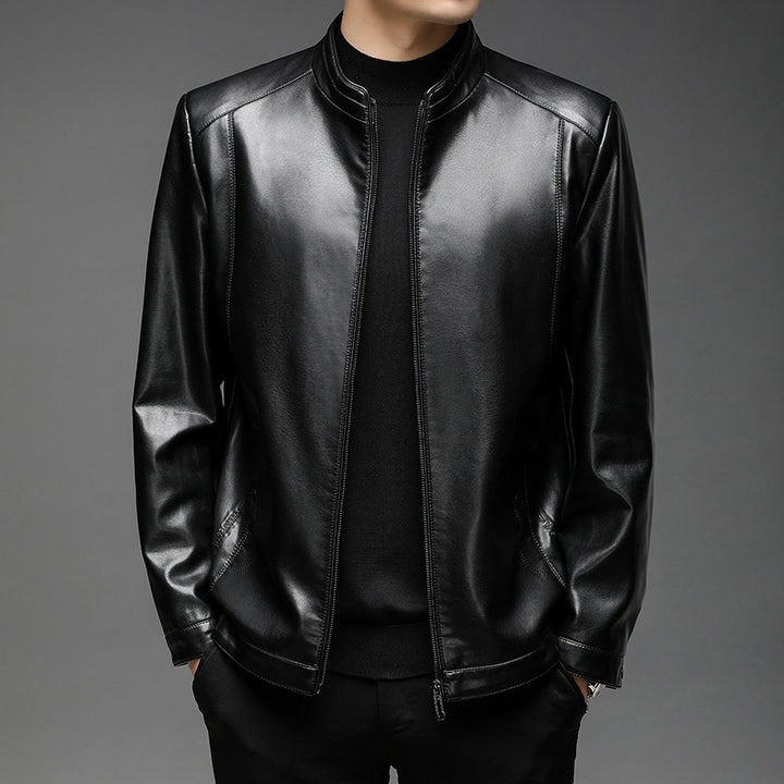 Men's Slim-Fit Faux Leather Jacket with Stand Collar and Hidden Zipper Mune Fashion