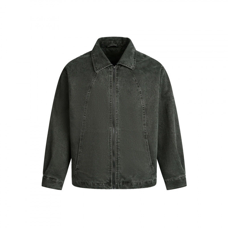 Men's Oversized Canvas Jacket with Shirt Collar, Raglan Seams and Full-length Zipper Mune Fashion