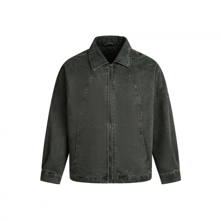 Men's Oversized Canvas Jacket with Shirt Collar, Raglan Seams and Full-length Zipper Mune Fashion