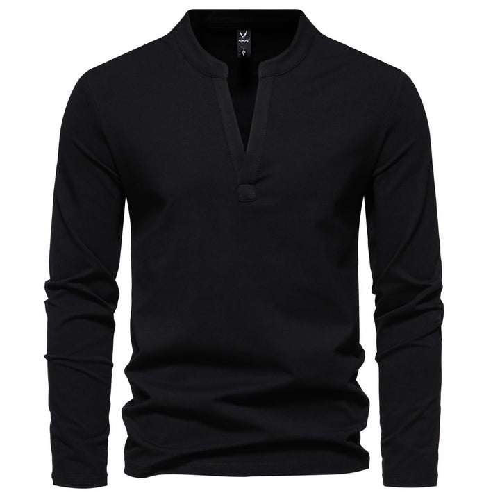 Men's long-sleeved Henley shirt with stand-up collar, deep V-opening and slim fit Mune Fashion