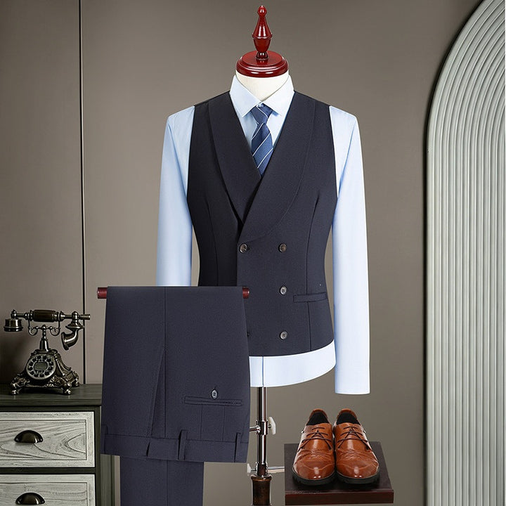 Men's double-breasted tailored vest with flat front suit pants Mune Fashion