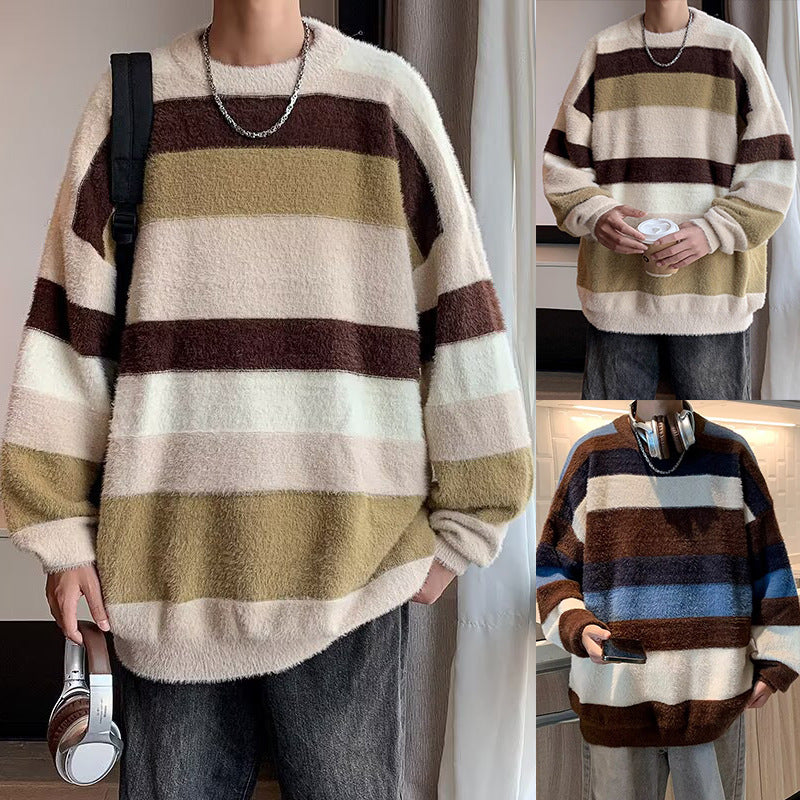 Unisex Soft Chunky Knit Sweater with Stripes Mune Fashion
