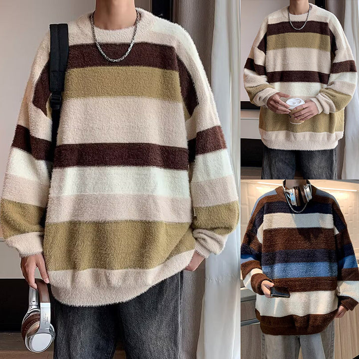 Unisex Soft Chunky Knit Sweater with Stripes Mune Fashion