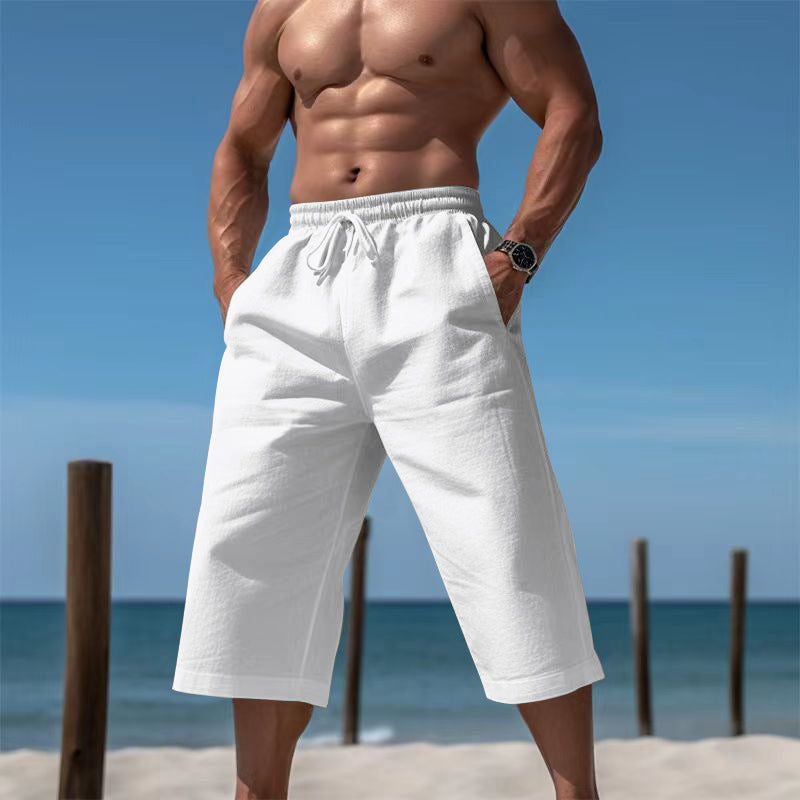 Men's casual knee-length Bermuda shorts with elastic waistband and drawstring Mune Fashion