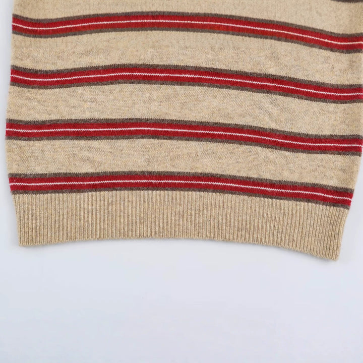 Women Striped Oversize Sweater with Polo Collar and V-Neck Mune Fashion