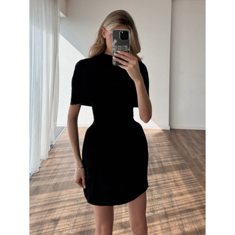 Ladies Cape Mini Dress with Stand Collar and Tailored Corset Mune Fashion