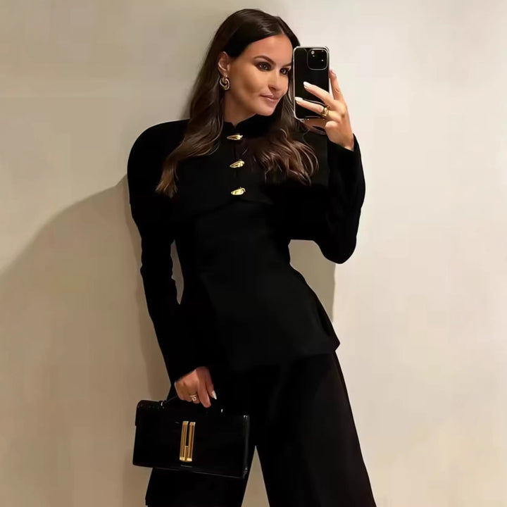 Women Short Tailored Blazer with Cape Overlay and Stand Collar Mune Fashion