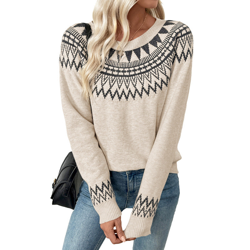 Ladies Stylish Knit Sweater with Geometric Pattern Mune Fashion