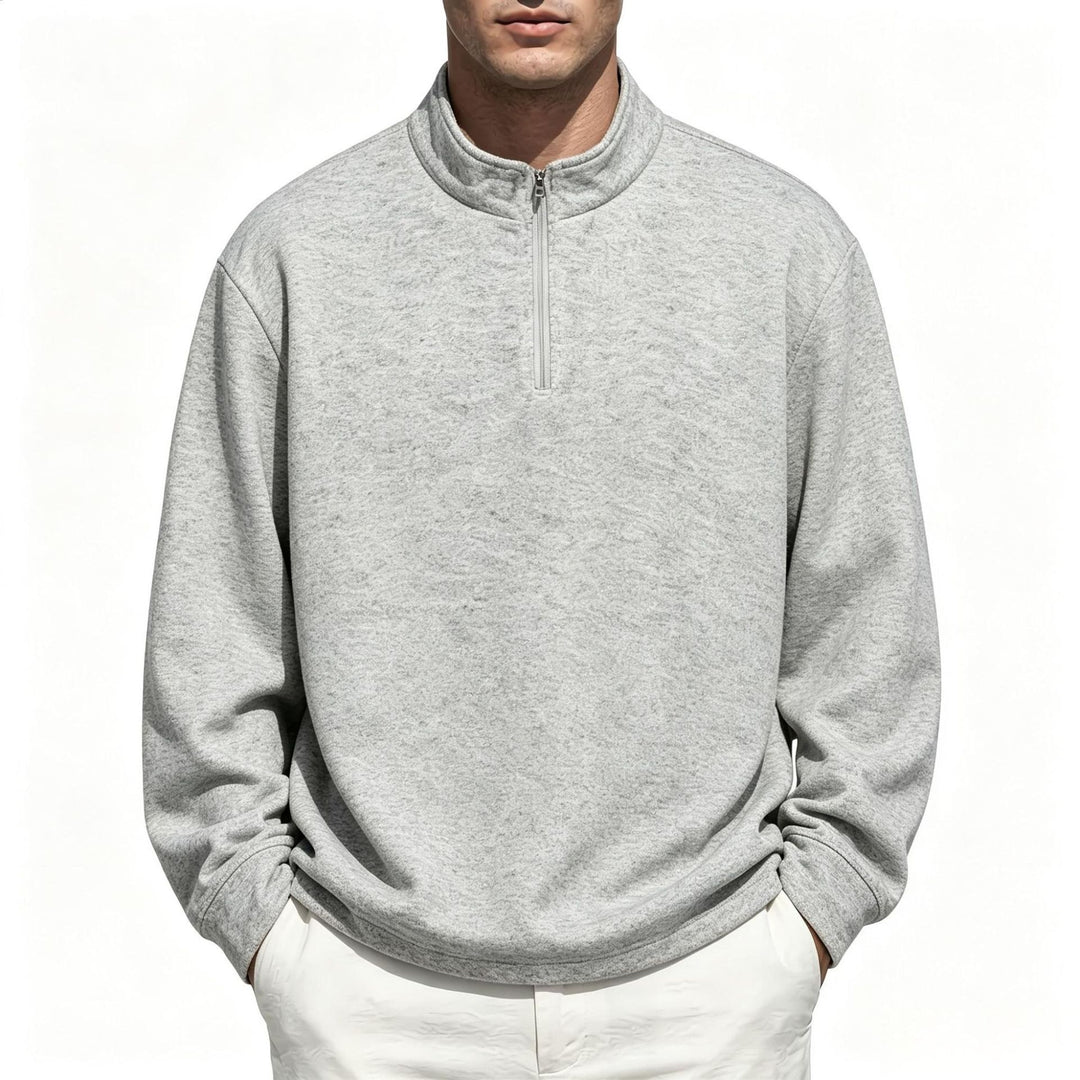 Men's Half-Zip Sweatshirt with Stand Collar and Heathered Texture Mune Fashion