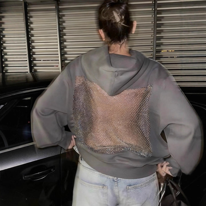 Women's hoodie with glittering mesh back application Mune Fashion