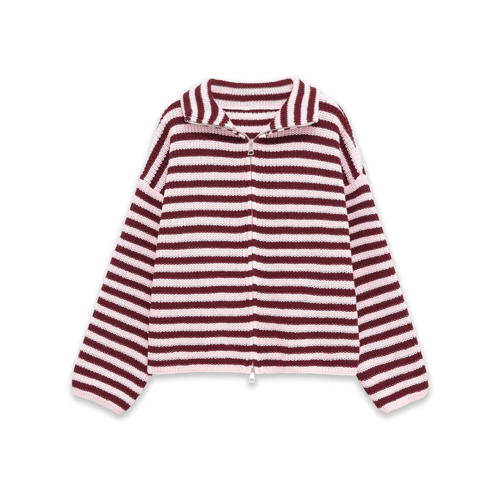 Women's Chunky Knit Zip Cardigan with Stand-up Collar and Oversized Silhouette Mune Fashion