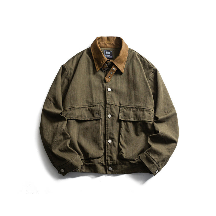 Men's robustly cut canvas blouson jacket with contrasting corduroy collar and double flap pockets Mune Fashion