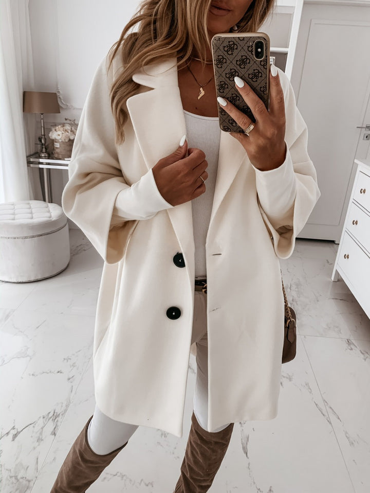 Women's nan kastiger oversized short coat with falling lapel collar and concealed side pockets Mune Fashion
