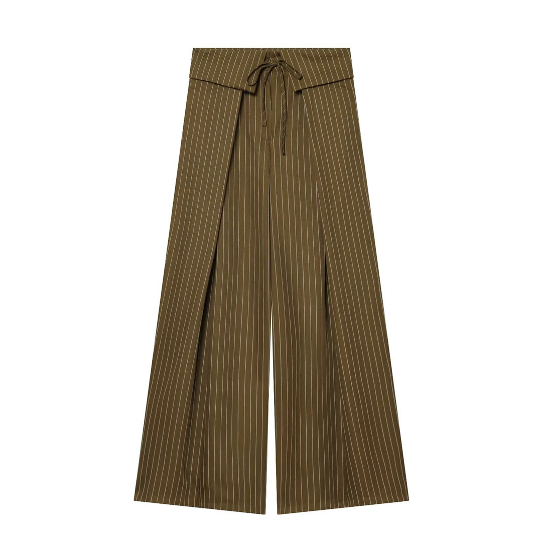 Women's Wide Culotte Pants with High Waist, Drawstring and Front Leg Slits Mune Fashion