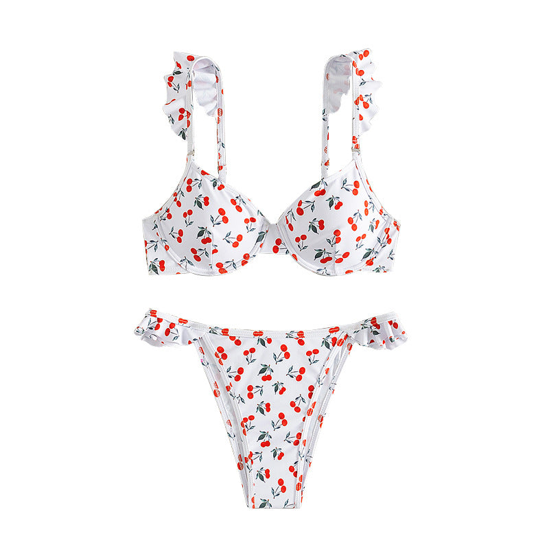 Ladies Bikini with playful ruffles and cherry pattern Mune Fashion