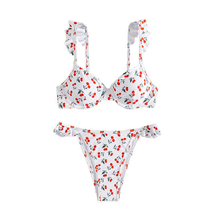 Ladies Bikini with playful ruffles and cherry pattern Mune Fashion