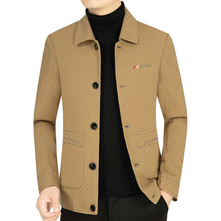 Men's lightweight textured transition jacket with shirt collar and patch pockets Mune Fashion