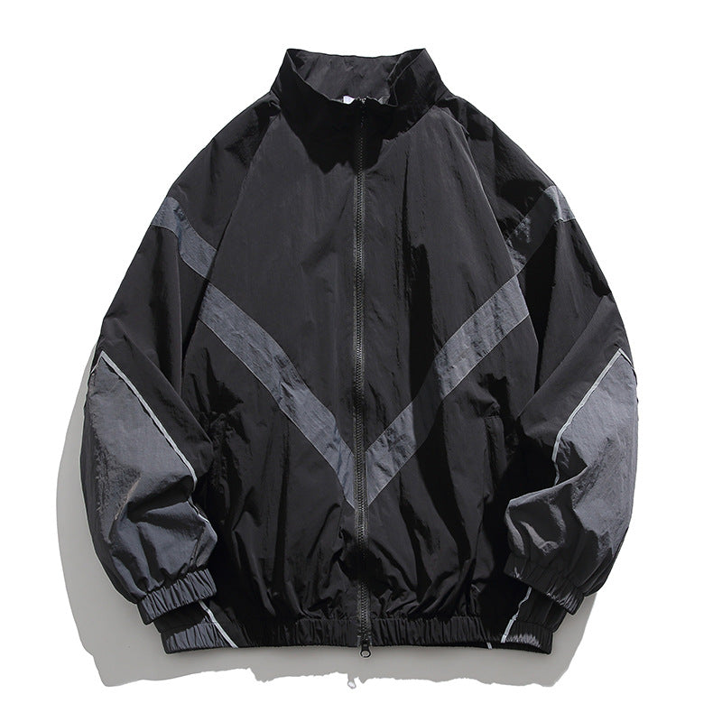 [Unisex] Oversize technical wind and rain jacket with stand-up collar, reflective piping, and elastic hem Mune Fashion