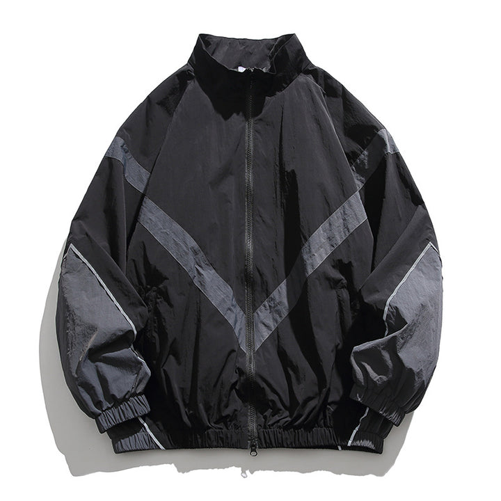 [Unisex] Oversize technical wind and rain jacket with stand-up collar, reflective piping, and elastic hem Mune Fashion