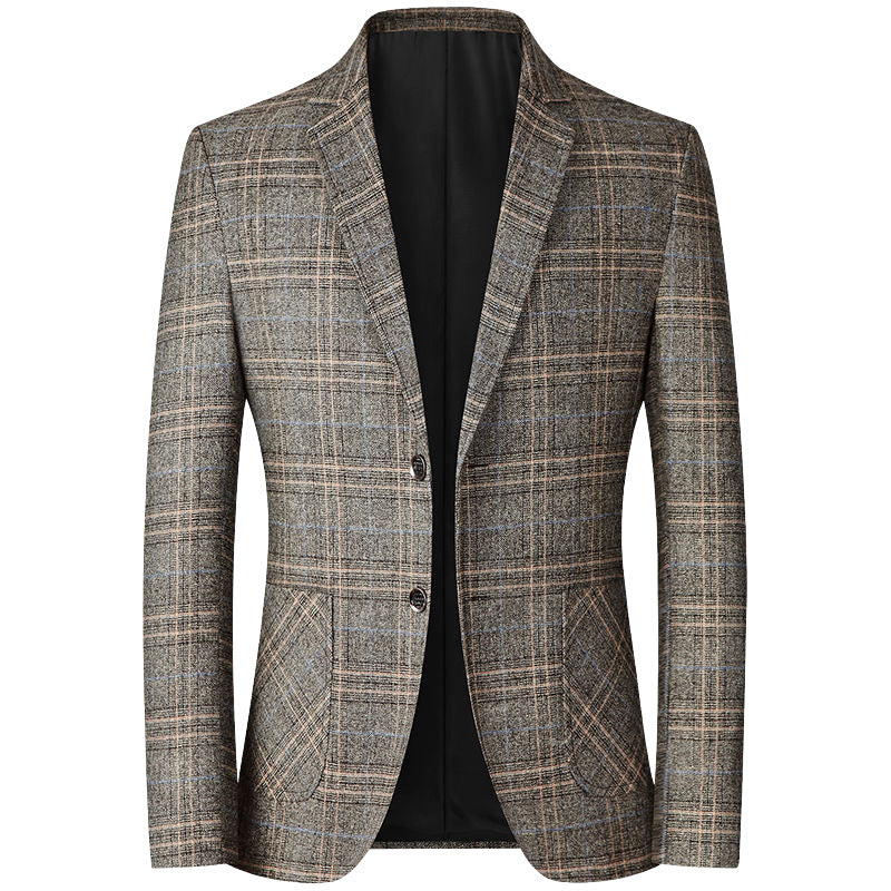 Men's Checkered Wool Blend Jacket Slim Fit with Narrow Lapel Mune Fashion