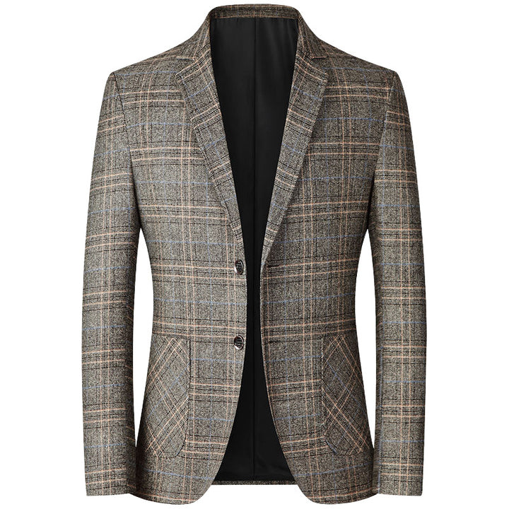 Men's Checkered Wool Blend Jacket Slim Fit with Narrow Lapel Mune Fashion