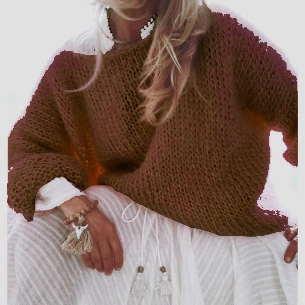 Women's Short Cut Fluffy Chunky Knit Sweater with Dropped Shoulder Mune Fashion