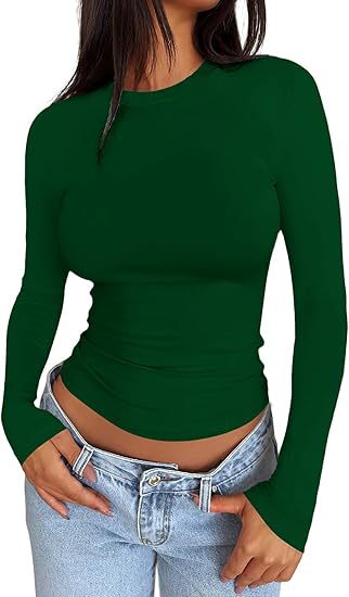 Ladies Body-hugging Long Sleeve Shirt in Cropped Look with Extended Sleeves and Thumb Hole Mune Fashion