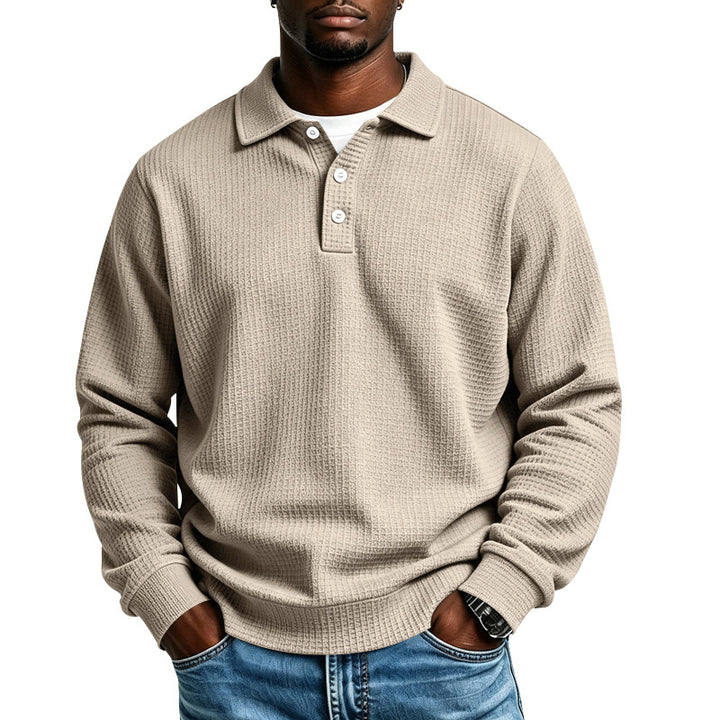 Men's waffle knit polo shirt with button placket and ribbed cuffs Mune Fashion