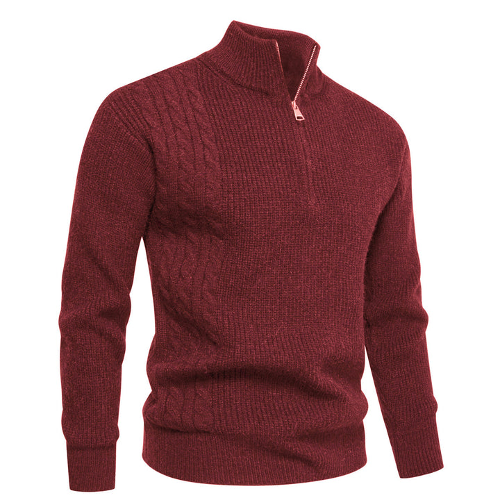 Men's fine-knit half-zip pullover with standing collar, ribbed structure and shoulder braid detail Mune Fashion