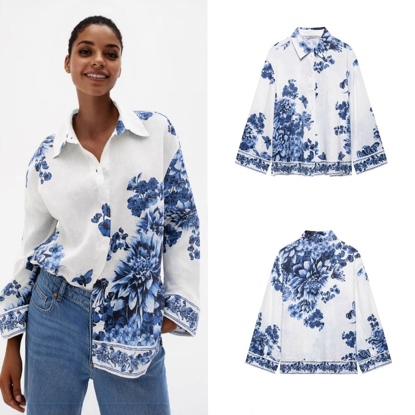 Women's Loose Shirt with Floral Allover Print and Continuous Button Placket Mune Fashion