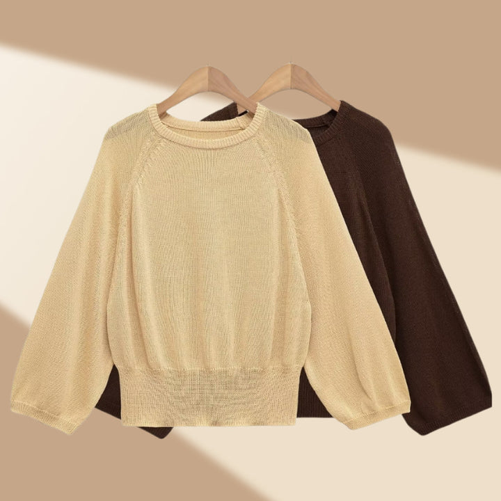Women's Oversized Knitted Sweater with Balloon Sleeves and Wide Ribbed Hem Mune Fashion