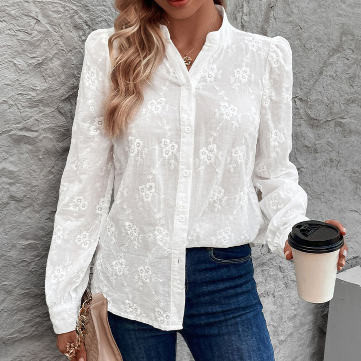 Ladies Elegant Blouse with Floral Embroidery Mune Fashion