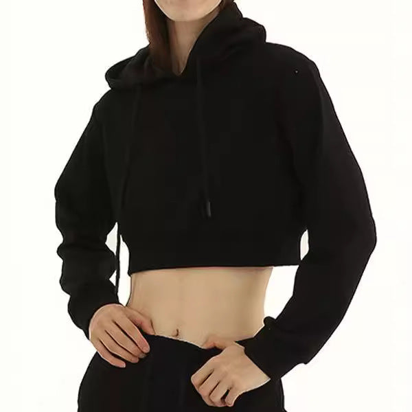 Women's cropped hoodie with soft fleece interior and elastic ribbed hem Mune Fashion
