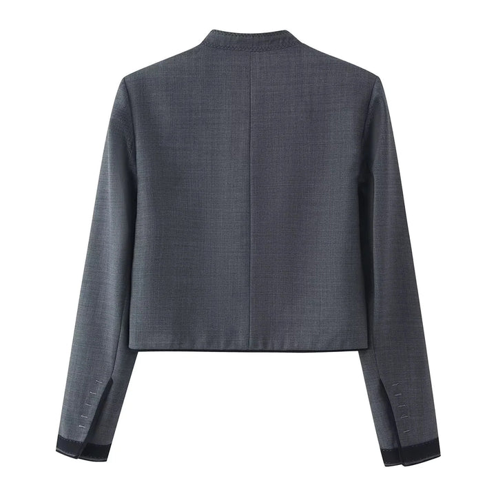 Women's short boxy blazer with stand collar and decorative knot closures Mune Fashion